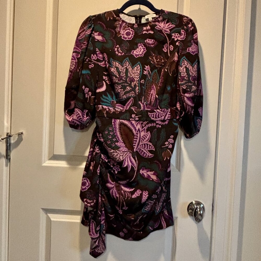 RHODE PIA DRESS, purple floral pattern, Sz XS